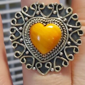 New Sterling Silver & Orange Spiny Oyster Heart Ring Size 8 🧡